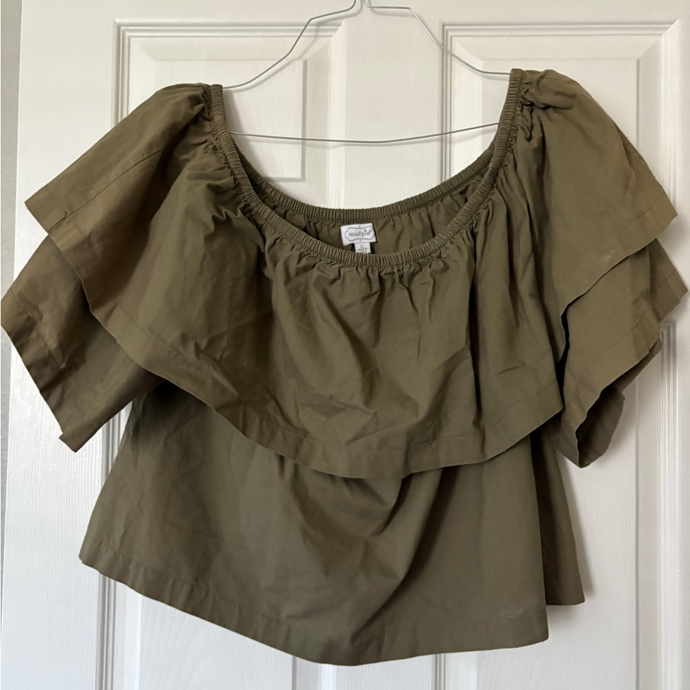 Mud Pie Olive Ruffle Off-Shoulder Blouse
